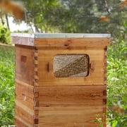 Deep Brood Box with Window, 100% Beeswax Coated Beehive Kit with 10 Wooden Frames and Waxed Foundations for Langstroth Beekeeping