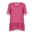 thumbnail image 3 of MesaSe Women Cover-up Dress Short Sleeve V Neck Solid Ruffled Loose Beach Dress, 3 of 6