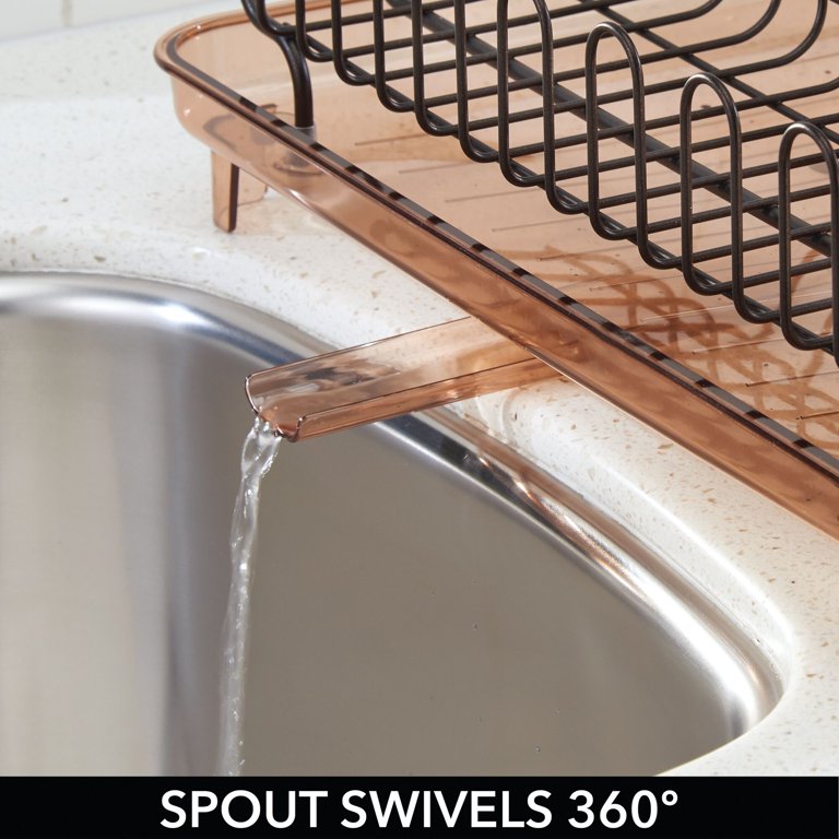 mDesign Large Kitchen Dish Drying Rack / Drainboard, Swivel Spout - Bronze/Sand