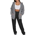 thumbnail image 3 of Sweatsuits for Women 2 Piece Tracksuits Full-zip Hoodie Jacket & Sweat Pant Sets Loose Sports Outfits, Gray&Black S, 3 of 8