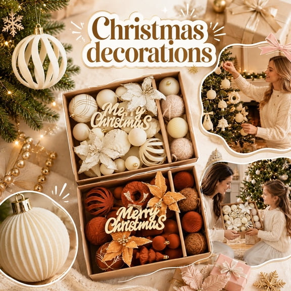 Rustic Brown Christmas Ornament Set, 9.45x12.60in Boxed Kit With Velvet Balls And Star Topper, Festive Decor For Tree Mantel Or Holiday Table Centerpiece Brown