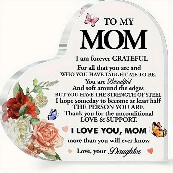 Mom Day Gift from Daughter Son,Heart Shaped Acrylic Block Plaque Sign for Moms,Mother's Day Appreciation Signs Gifts,I Love You Mum Birthday Mother Day Present 4x4 inch