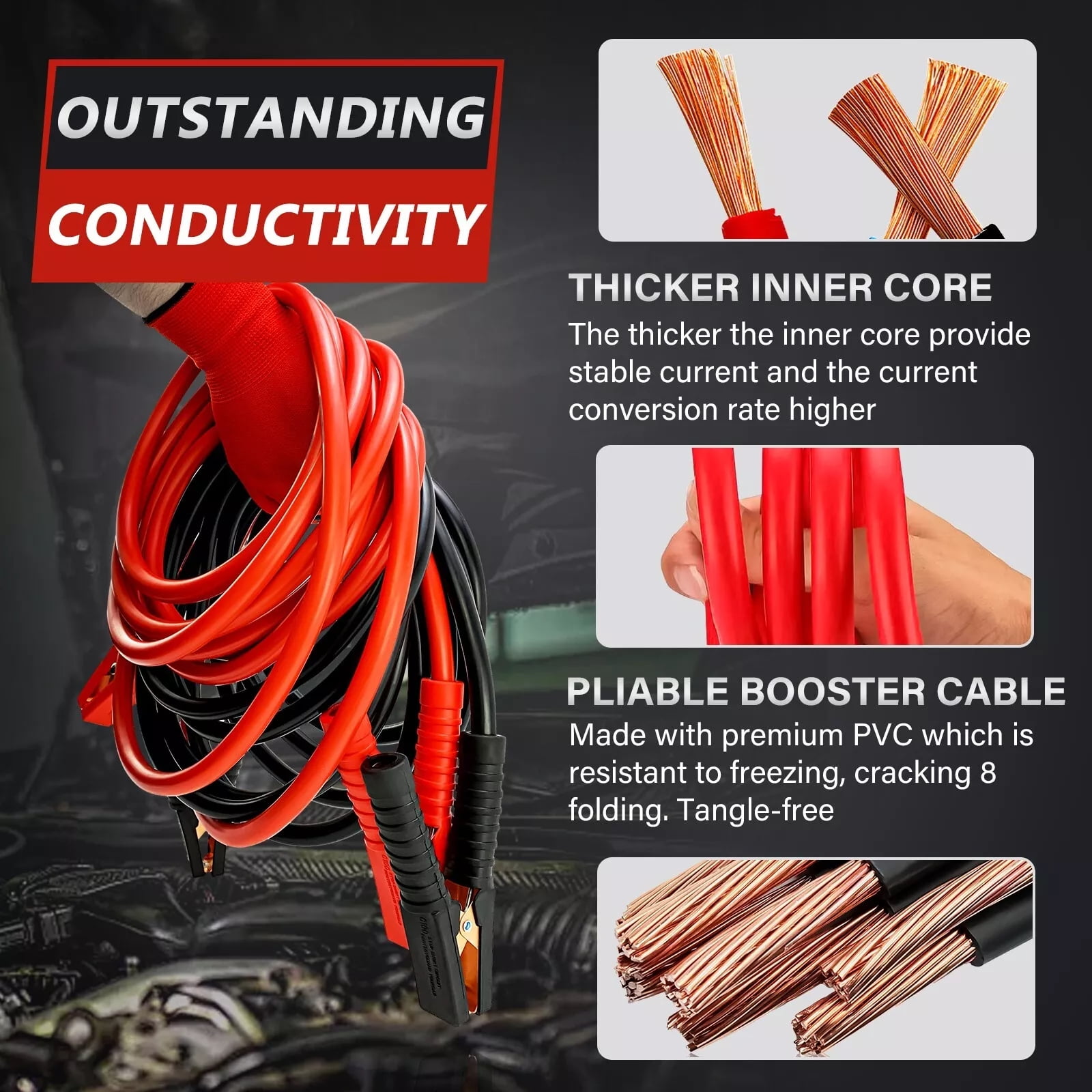 iMeshbean Auto Jumper Cables 0 Gauge 3000AMP 20Ft , Instruction Slip, Commercial Grade Automotive Booster Cables, Heavy Duty for Car Van Truck