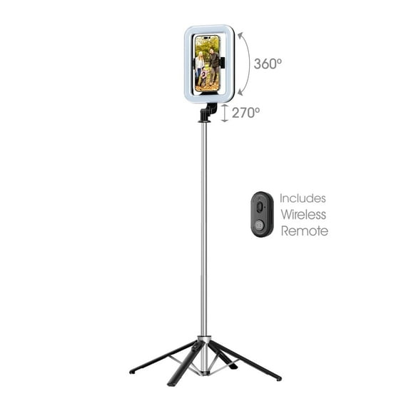 MyBat Pro Extendable Selfie Stick Tripod, 9" Dimmable LED, Bluetooth Remote