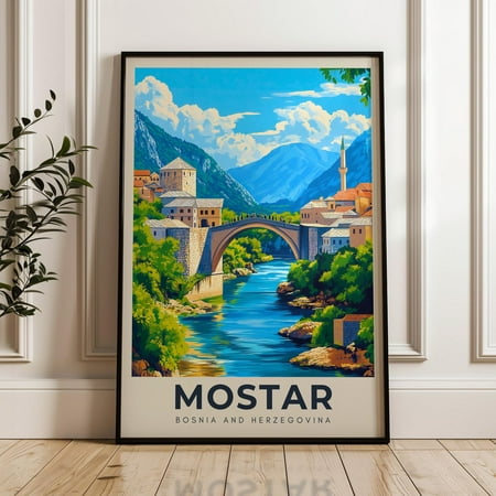 Mostar Travel Poster - Bosnia And Herzegovina Wall Art Print, Illustration Poster Home & Office Decor, Gift Idea, Balkan Travel Wall Print Wall Art, Modern Wall Decor, 8x12 UNFRAMED