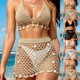 thumbnail image 2 of Qingpeng Women's Crochet Two Piece Bikini Set Halter Shell Trim Bathing Suit with Cover Up Skirt Beach Outfit, 2 of 4