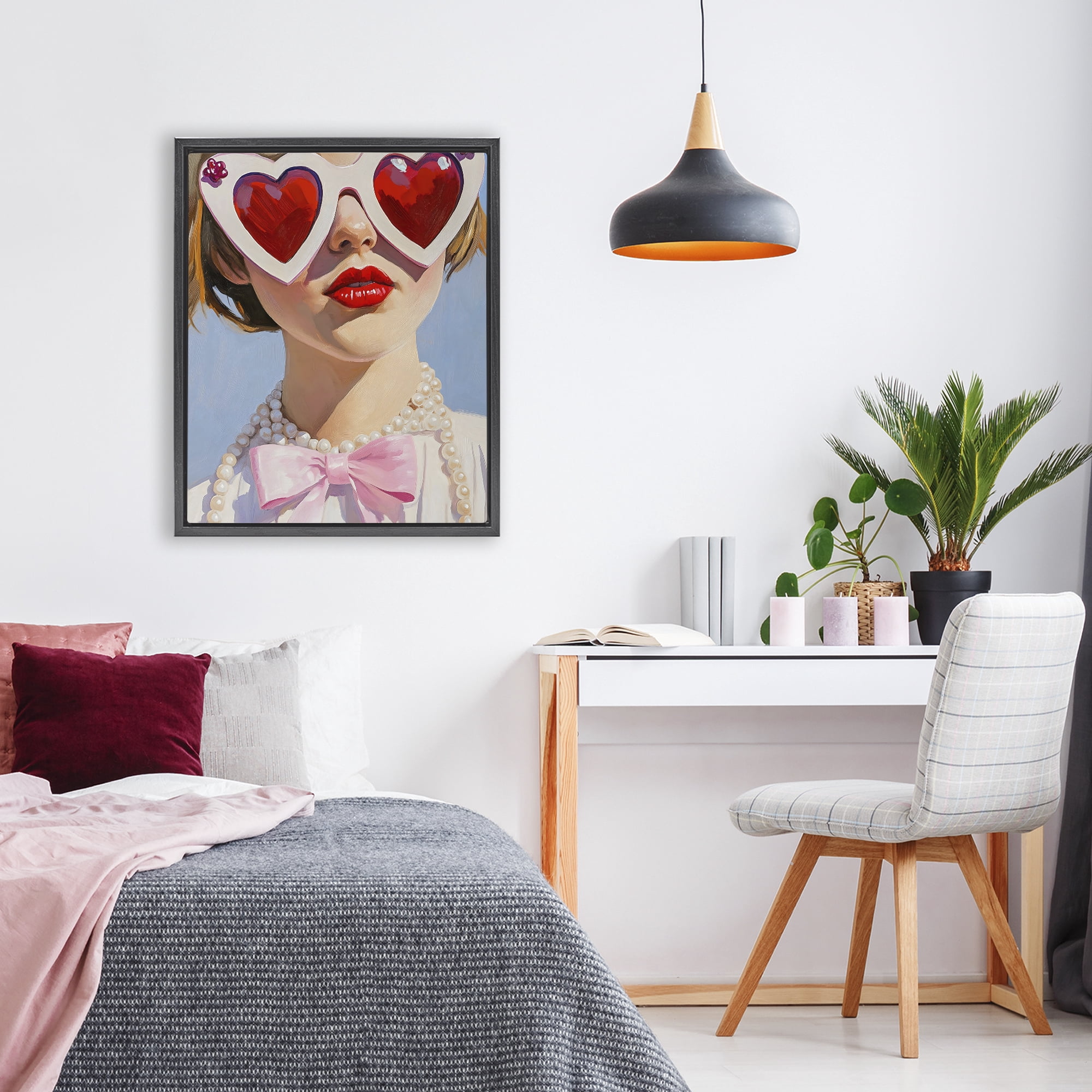 Stupell Industries Romantic Red Heart Glasses Black Framed Floater Canvas Wall Art, design by The Prints Vibe