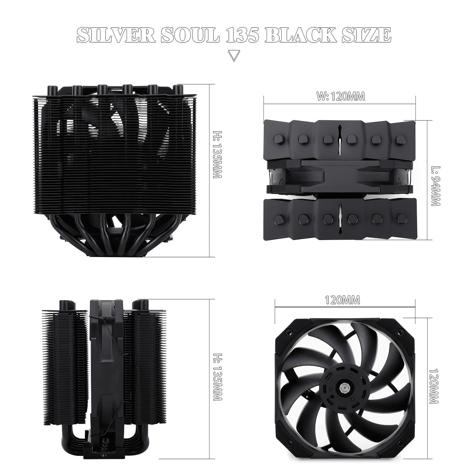 Thermalright For Silver Soul 135 Black Dual Tower CPU Air Cooler for Computer Case 6x6mm Heat Pipes Copper & Aluminum Heatsink Cover