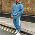 thumbnail image 6 of Jerdar Men Casual Pullover Hooded Sports Solid Long Sleeve Trousers Two-Piece Elastic Waist Patchwork Trousers Tracksuit Soft Sweatshirt Set, 6 of 9