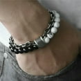thumbnail image 2 of EOEMY Natural Stone Beaded Men Womens Stainless Steel Rolo Cable Link Chain Bracelet-Black+White Turquoise, 2 of 5