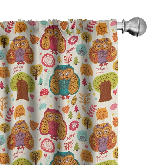 Ambesonne Fall Curtains, Colorful Owl Woodland Animals, Pair of 28"x95", Multicolor