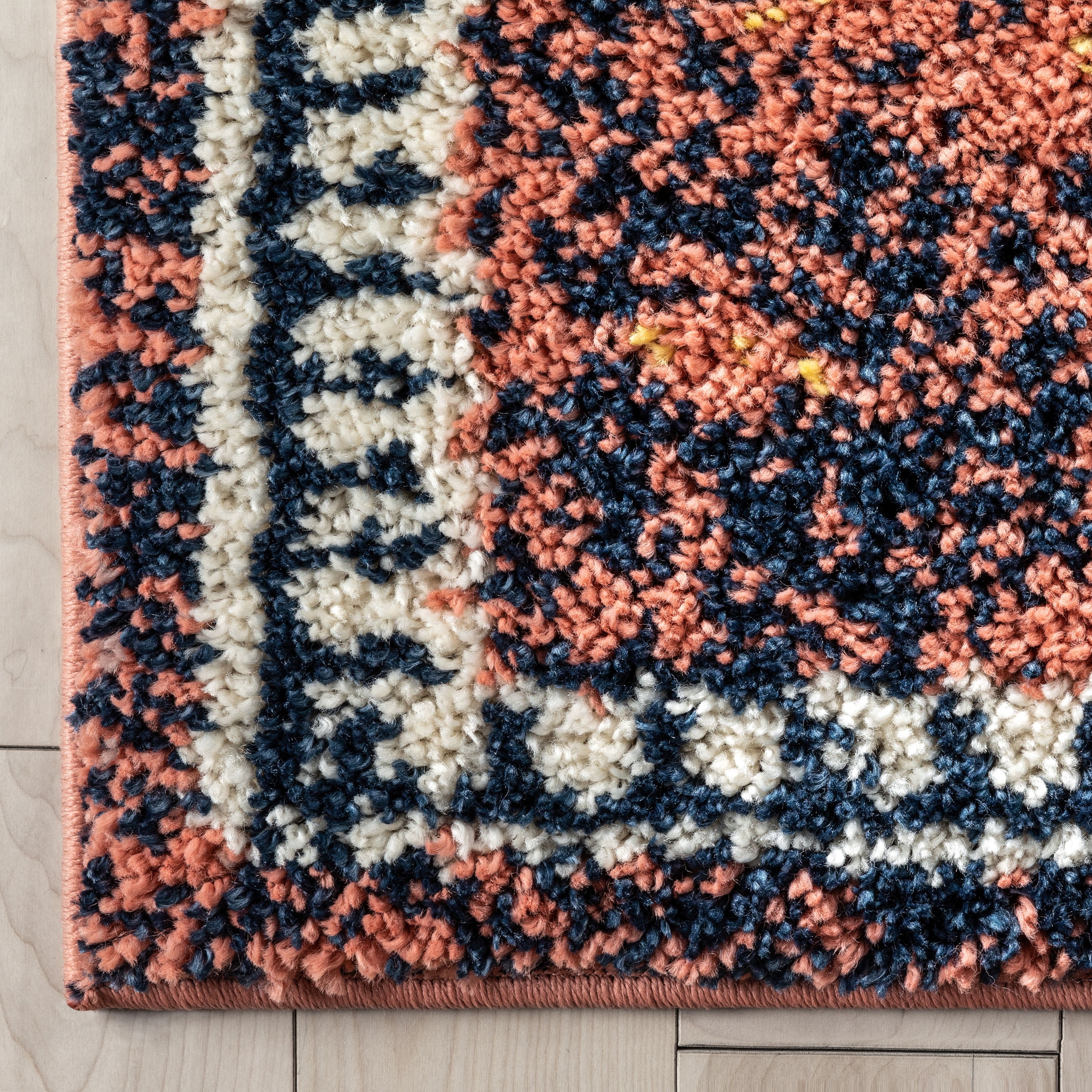Well Woven Mawaia Gold & Rust Tribal Medallion Moroccan Shag Area Rug 5x7 (5'3" x 7'3")