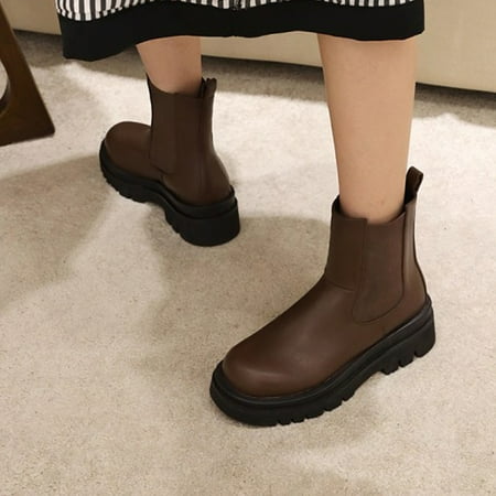 

Women s Mid Heel Solid Color Flat Thick Soled Short Tube Elastic Band Rider Boots