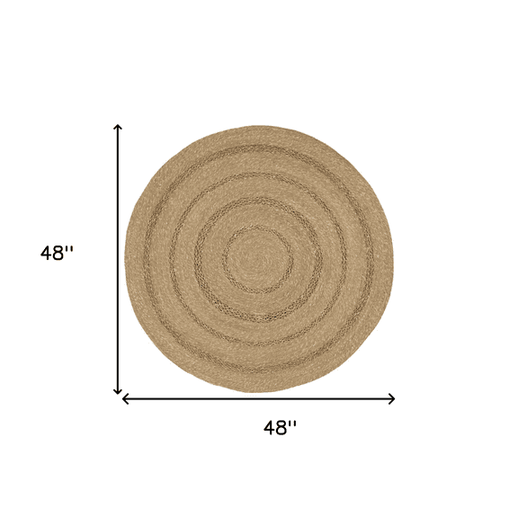4' Natural And Brown Round Handmade Indoor Outdoor Area Rug