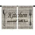 thumbnail image 6 of Farmhouse Rustic Kitchen Curtains Brown Vintage Fork Spoon Retro Small Short Cafe Window Curtains Country Farm Wooden Rod Pocket Bathroom Window Drapes Treatment Tier Curtains (27.5x39 Inch), 6 of 6