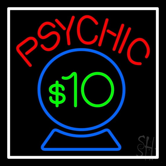 Red Psychic Blue Crystal Globe And White Border LED Neon Sign 24" Tall x 24" Wide - inches Black Square Cut Acrylic Backing, with Dimmer - Bright and Premium built indoor LED Neon Sign for Storefront.