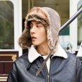 thumbnail image 2 of Bomber Hat Men Winter Soft Leather Soviet Ear Flaps Pilot Hats -1, 2 of 5