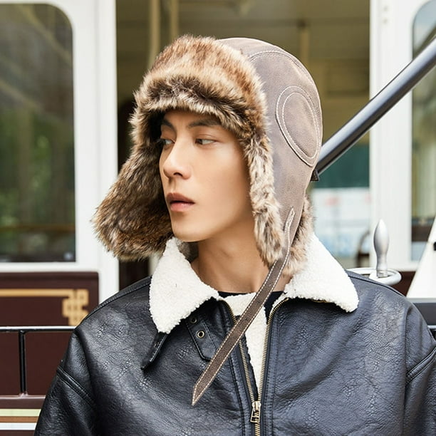 Mens leather cheap bomber hat