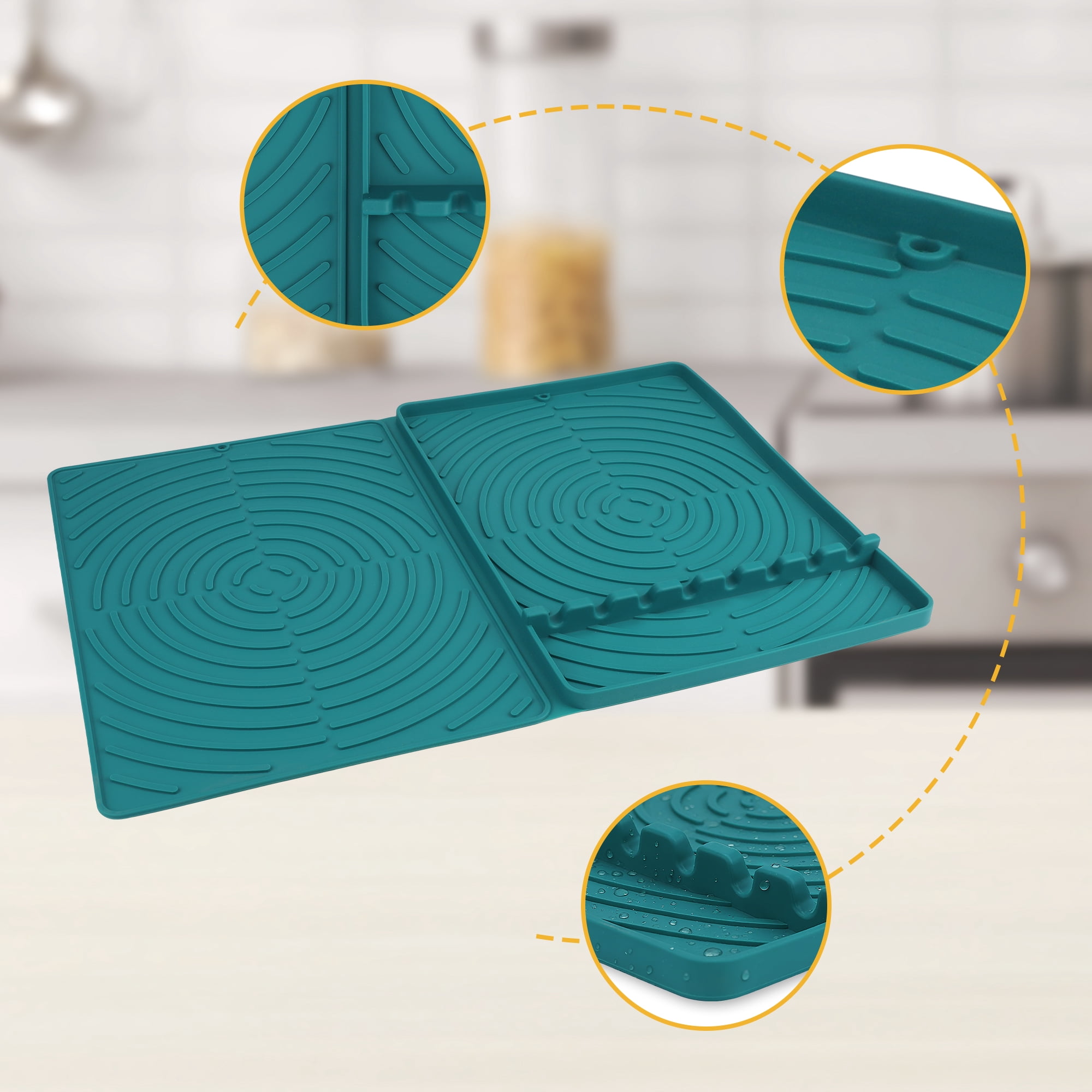 Unique Bargains Dish Drying Mat Fits Under Dish Rack for Kitchen Counter Green