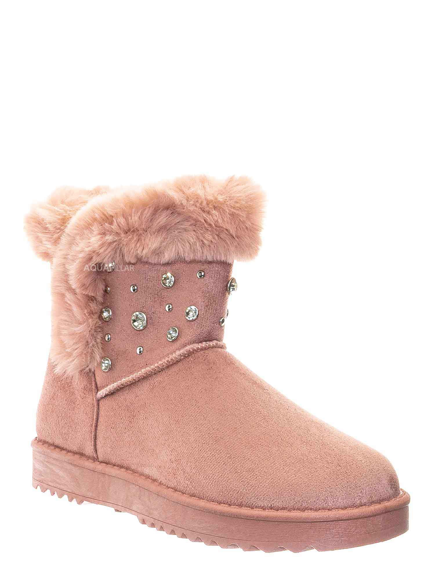 Women's Winter Ankle Snow Boots Faux Fur Multi-color Rhinestone Outdoor Shoes SZ