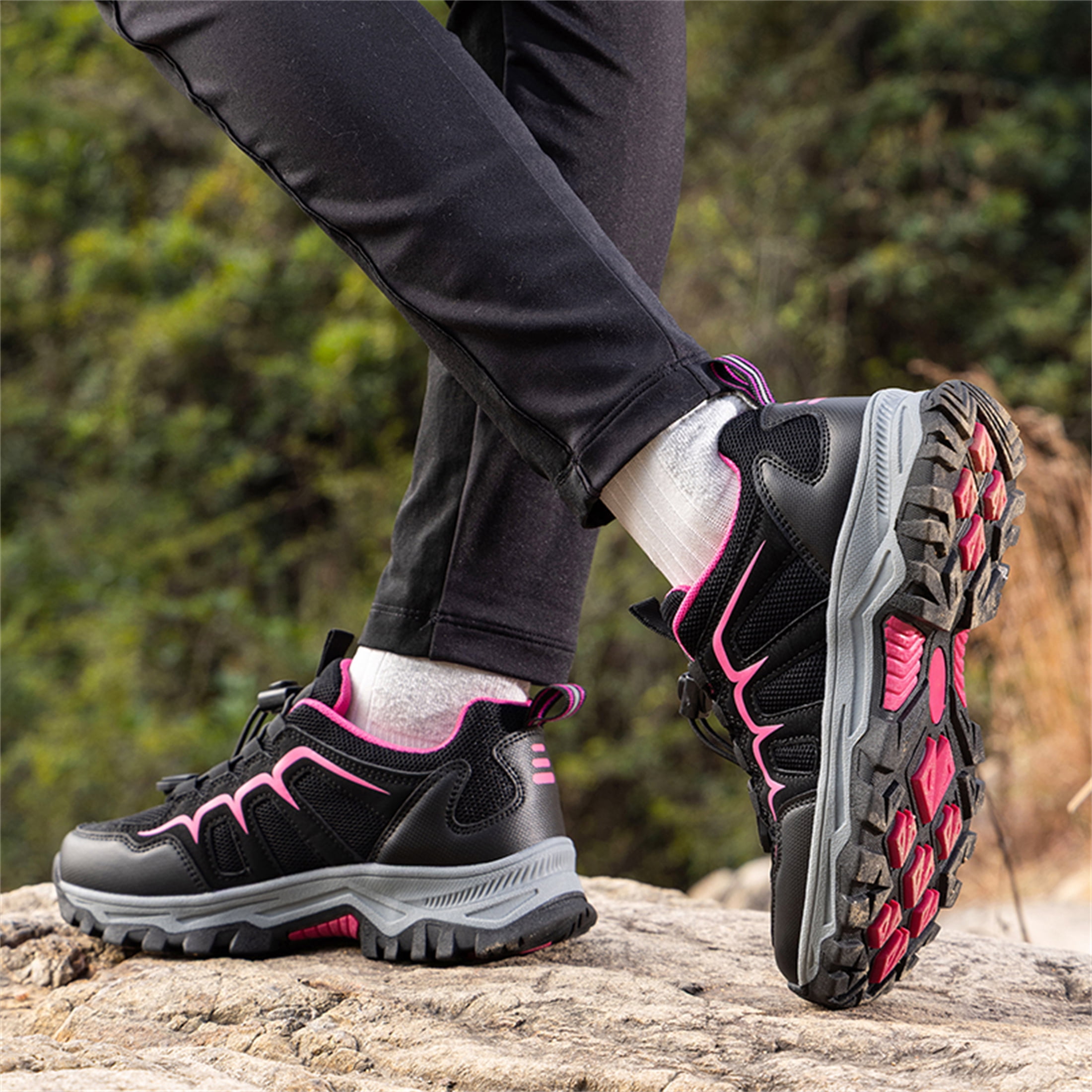 YOURDIARY Mens Womens Low Top Hiking Shoes Breathable Slip Resistant Trekking Trails Outdoor Sneakers