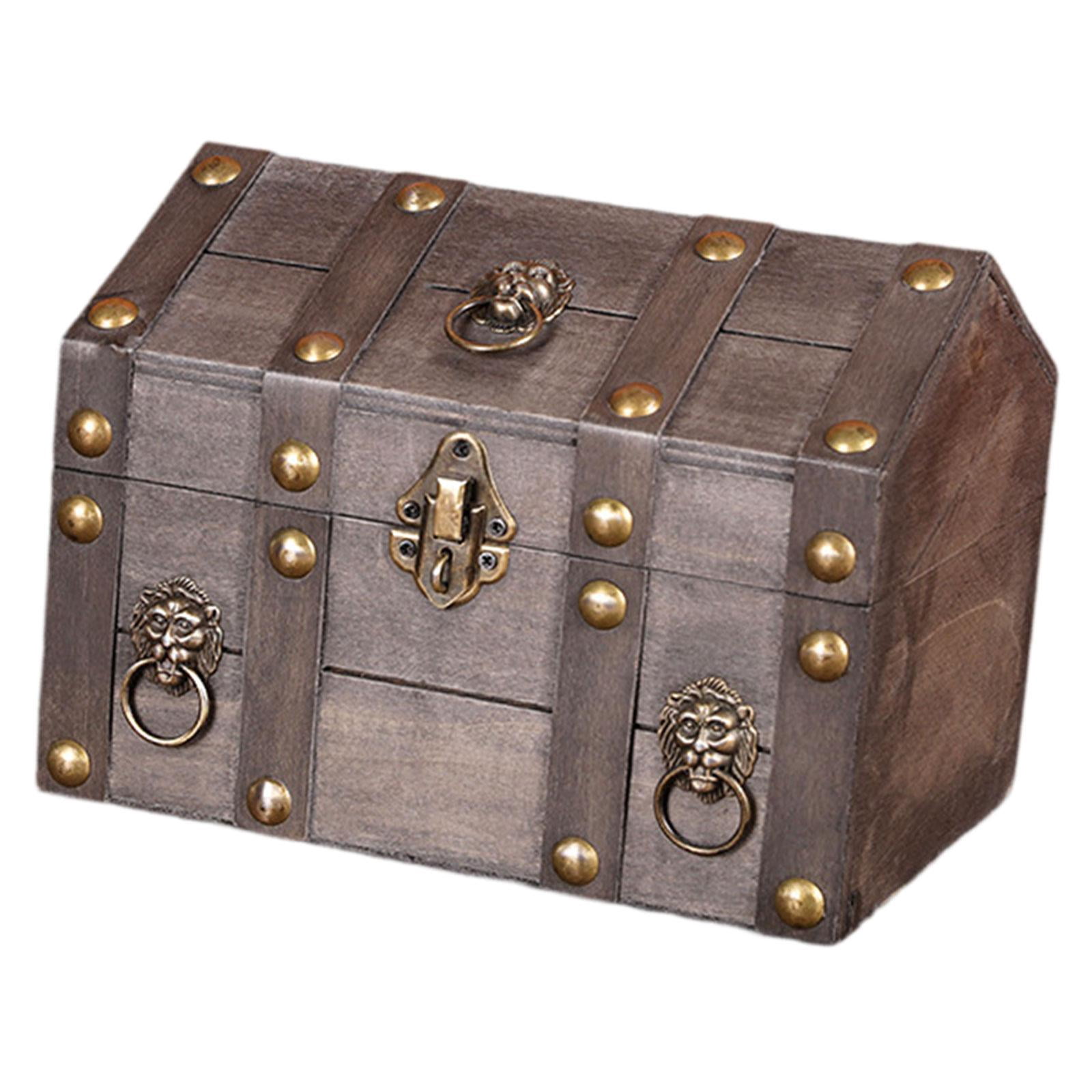 TISHITA Pirate Treasure Chest Chest Solid Wood Vintage Design Handmade for Women Trinket Box Photo Props Storage Box Decorative Trunk Gray