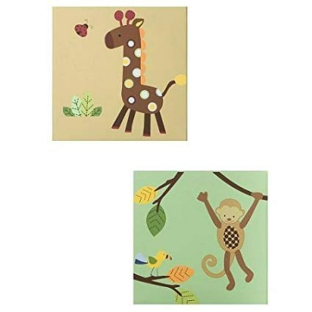 Safari Canvas Wall Art 2pk.SAFARI CANVAS WALL ART SET OF 2 PAINTINGS 9 x 9 SAWTOOTH HANGING