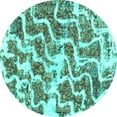 thumbnail image 1 of Ahgly Company Machine Washable Indoor Round Abstract Turquoise Blue Modern Area Rugs, 4' Round, 1 of 4