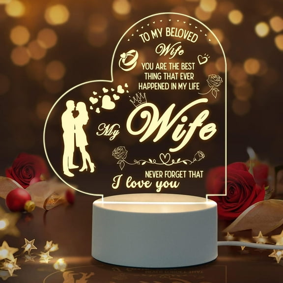Gifts for Women Wife, Gifts for Her, Night Light for Wife Birthday Anniversary Valentines Day Gifts, Warm White LED Bedside Lamp, Clear