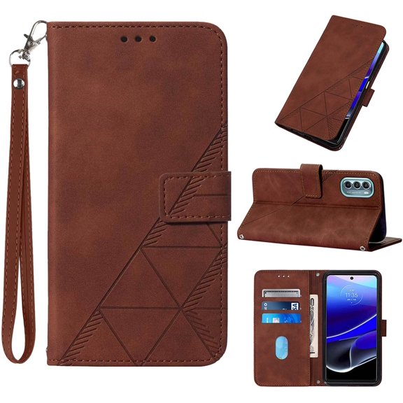 for Moto G Stylus 5G 2022 Wallet Case,[Kickstand][Wrist Strap][Card Holder Slots] TPU Interior Protective Leather Flip Cover (Brown)