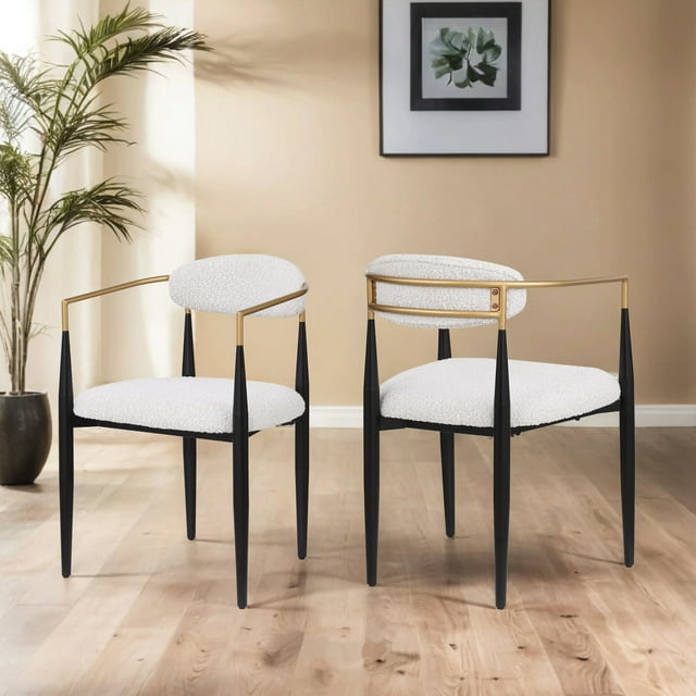 Noble House Modern Dining Chair Set of 2,Curved Open Backrest,Upholstered,Beige