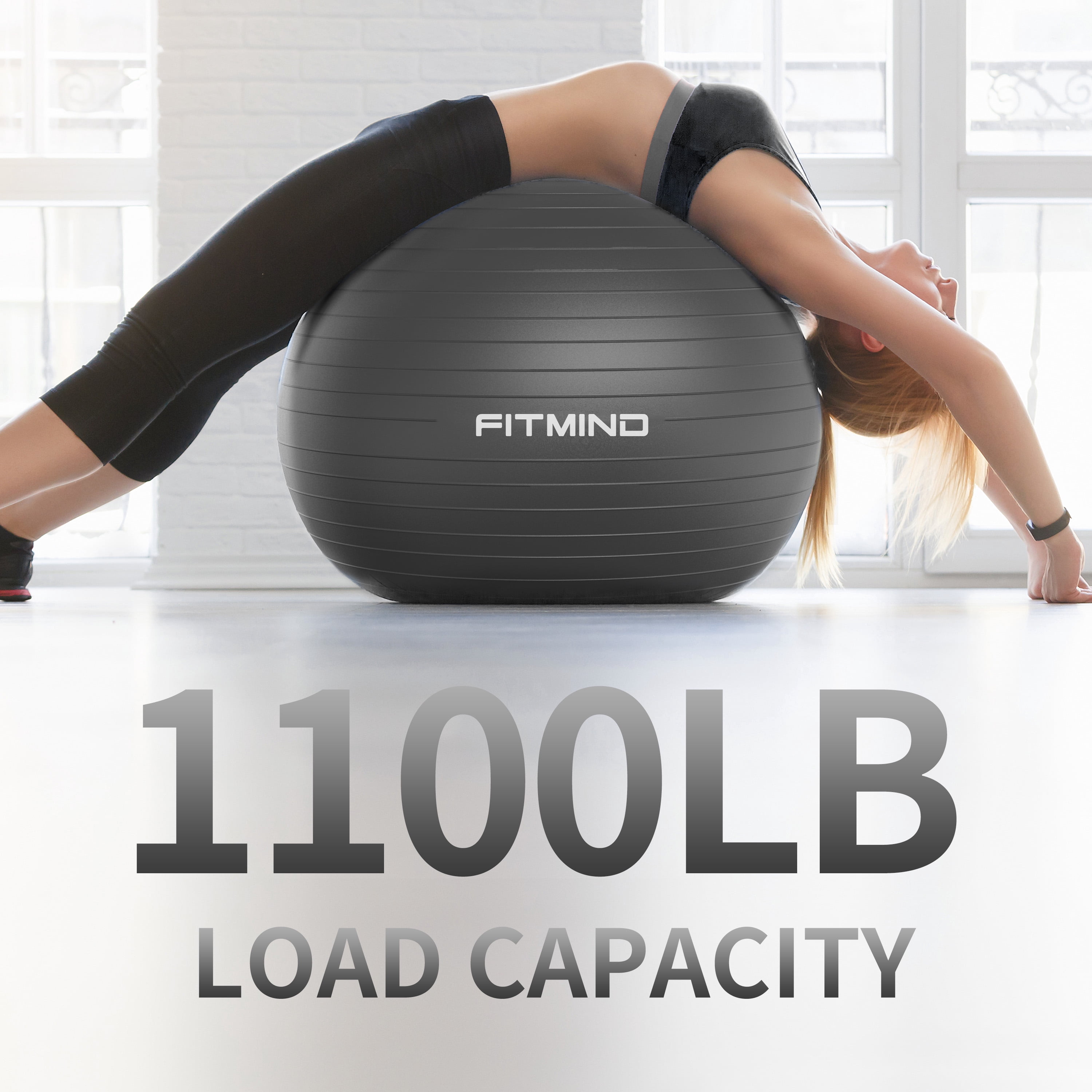 FITMIND Thick Exercise Ball 21.7" for Yoga and Pilates, 1100LB Load Bearing, Hand Pump, Anti-Burst, Black