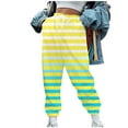 thumbnail image 2 of Puntoco Moda Casual Para Mujer Bolsillos Estampados A Rayas Cintura Elástica Cordón Leggings Pantalones De Chándal Pantalones Amarillo Xxl, 2 of 5