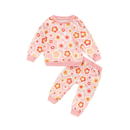 

Nokpsedcb Newborn Baby Girl Floral Print Outfit Long Sleeve Crewneck Sweatshirt Tops Joggers Pants Fall Winter Clothes Set Pink 12-18 Months