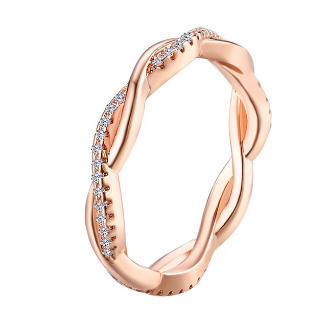 Langgg Couples Wedding Crystal Ring Punk Loop Circle Woman Man Girls Lady Party Jewelry Rings Rose Gold US size: 7 1Set