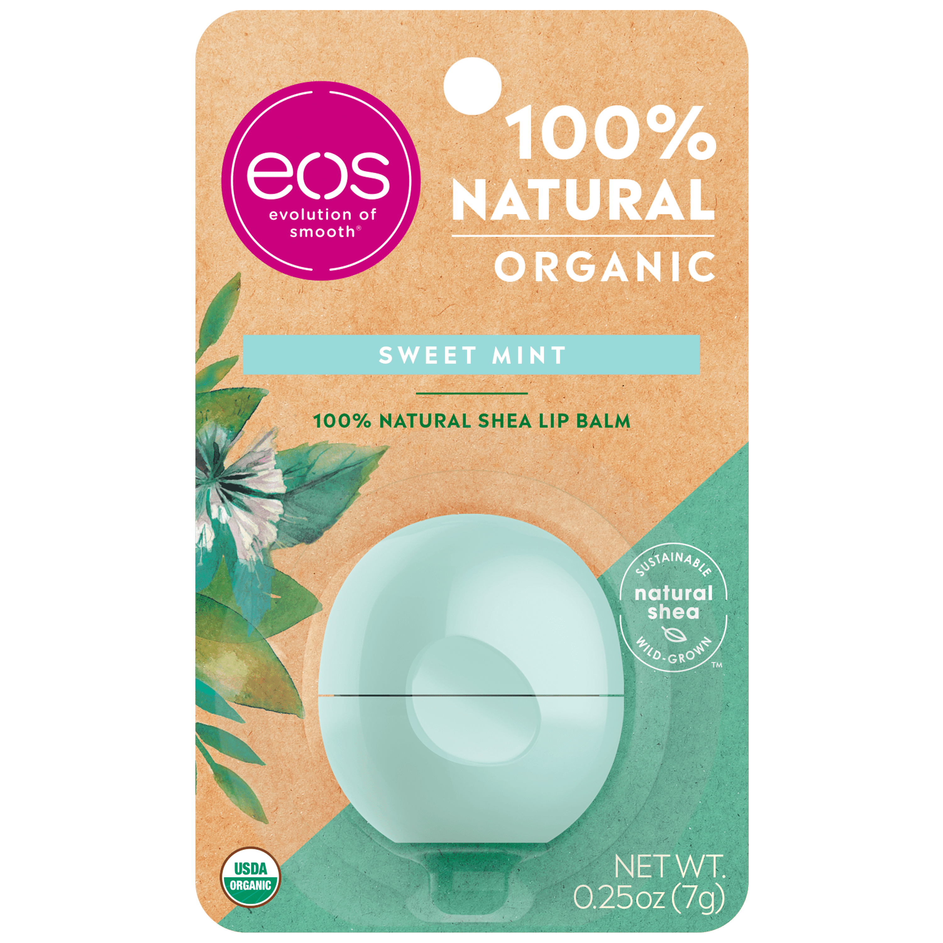 eos 100% Natural & Organic Lip Balm Sphere - Sweet Mint , Moisuturzing Shea Butter for Chapped Lips , 0.25 oz