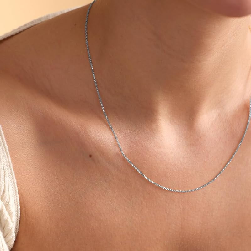 925 Sterling Silver Cable Chain 1MM Italian Cable Chain Necklace for Women Men 18, 20, 22, 24, 26 Inches