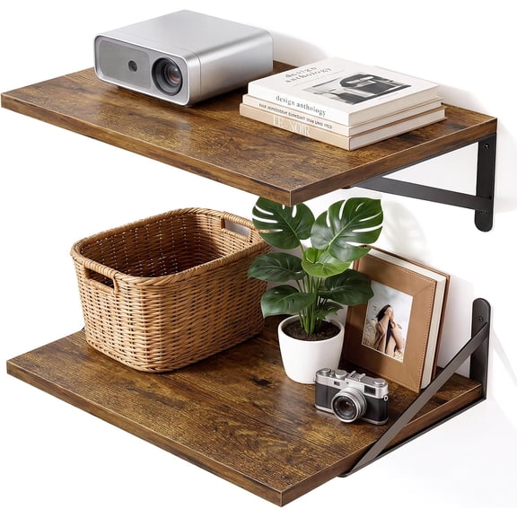 2pcs 11.8in Deep Floating Shelves for Wall (Brown, 15.7" L)