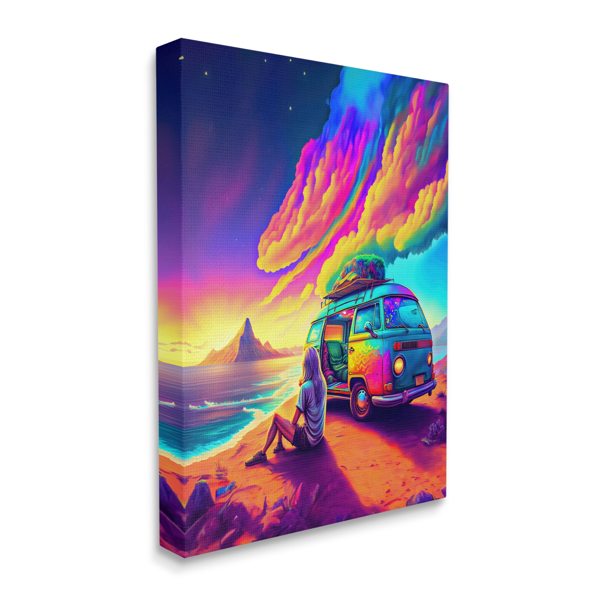 Stupell Industries Vacation Van on Beach Landscape Painting Gallery Wrapped Canvas Art Print Wall Art, 24 x 30