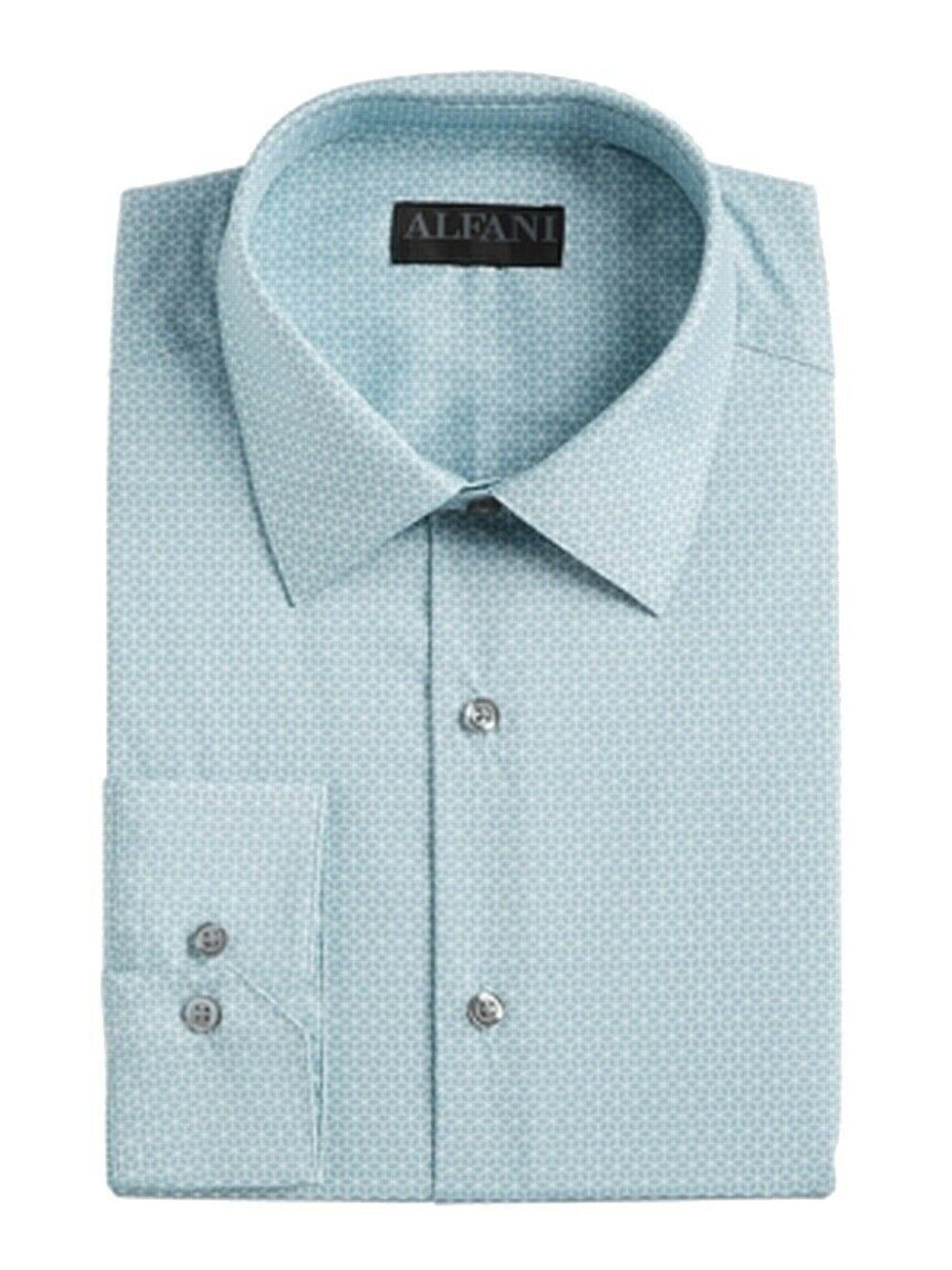 $95 ALFANI Men SLIM-FIT STRETCH WHITE POLKA-DOT BUTTON DRESS SHIRT 16-16.5 32/33 