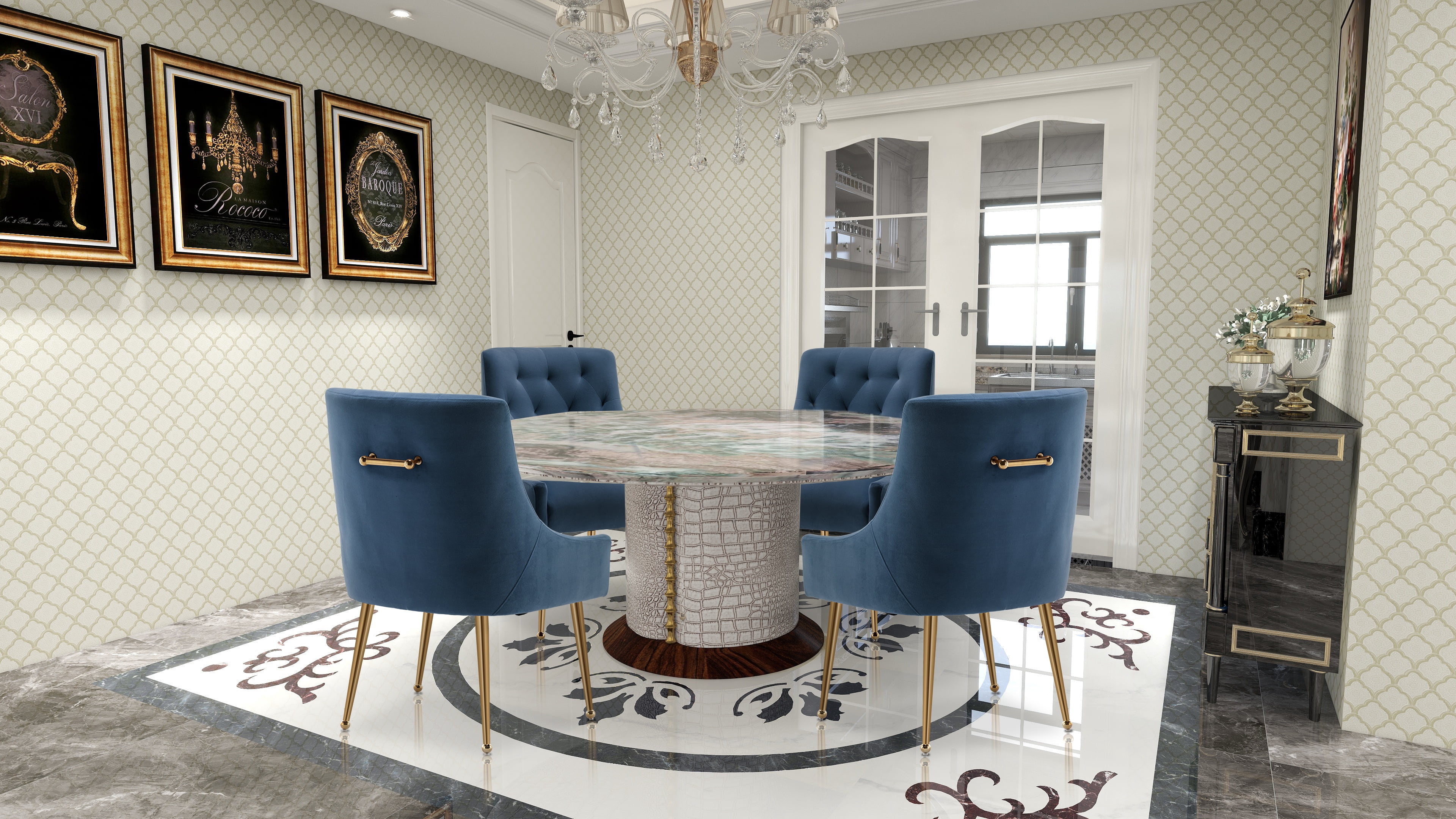 SEYNAR Elegant Tufted Upholstered Dining Chairs Set of 6, Velvet Accent Chair for Dining Room(Navy)