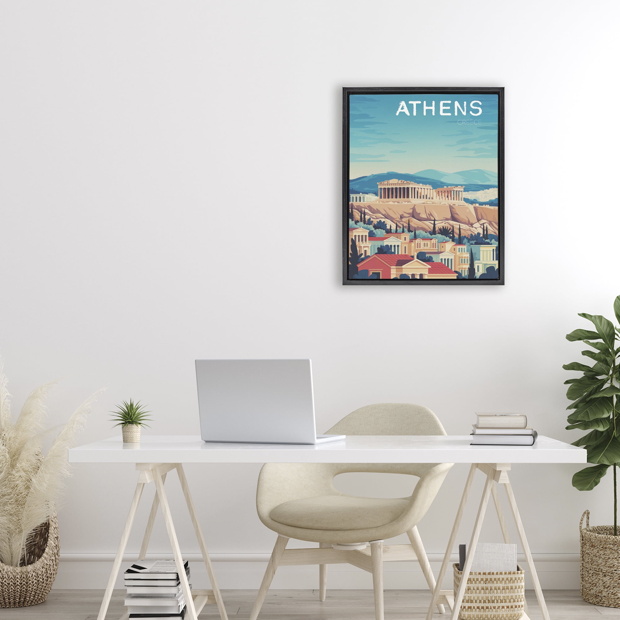 Stupell Industries Athens Topography Cityscape Black Framed Floater Canvas Wall Art, design by Andreas Magnusson