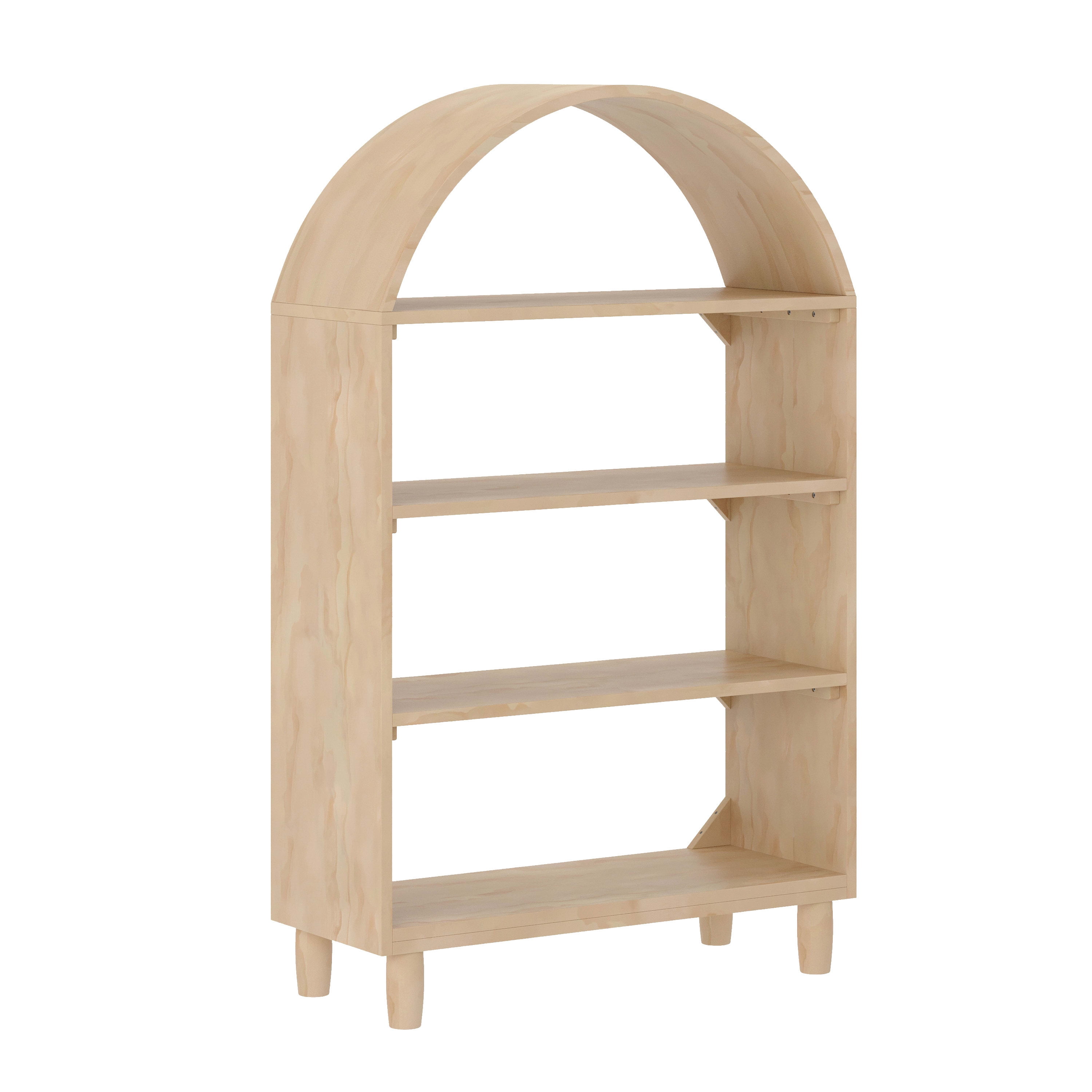 Buzz & Bloom Kids Open-Style Engineered Wood Bookshelf with 4 Shelves and Covered Rounded Top, Natural