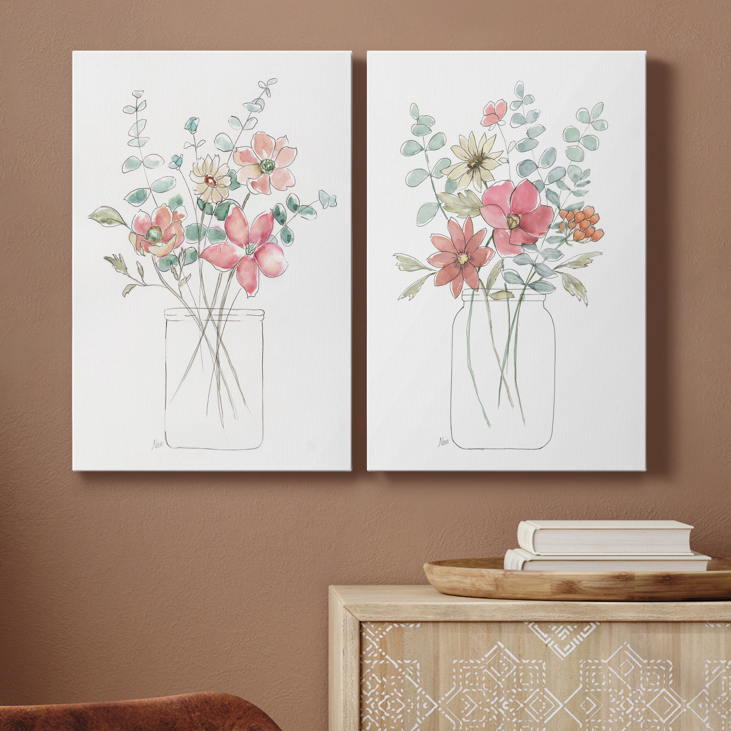 Whimsical Wildflowers I Premium Gallery Wrapped Canvas - Ready to Hang - Set of 2 - 32 x 48 Each