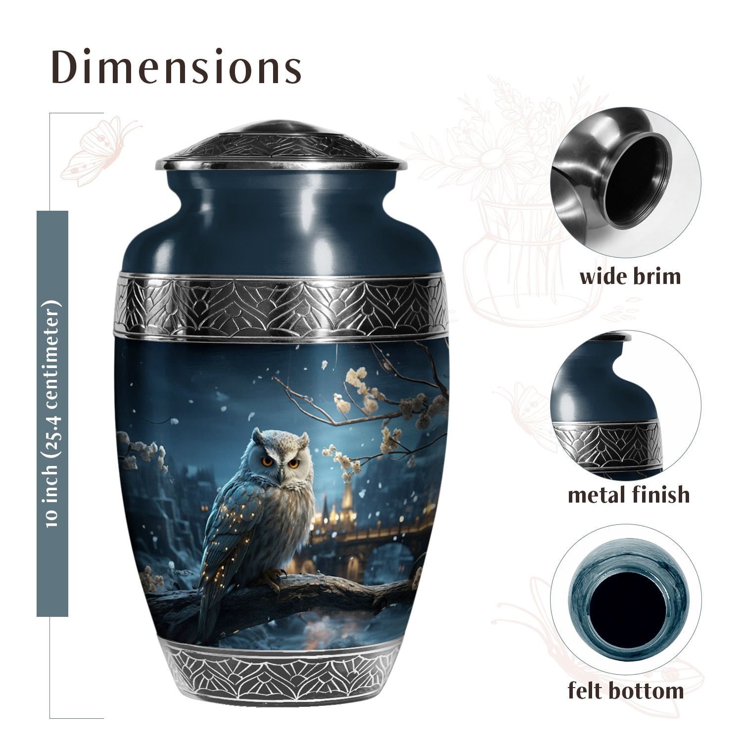 Owl Adult Urns For Human Ashes Male Dad Large Unique Urn For Female Mom 10 Inch