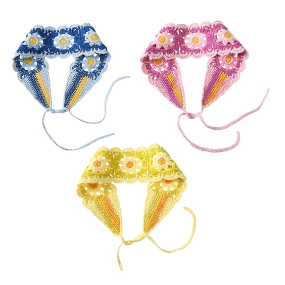 PBPBOX 3Pack Crochet Hairband Adjustable Ties Non Slip Assorted Color Head Wrap for Women All Seasons