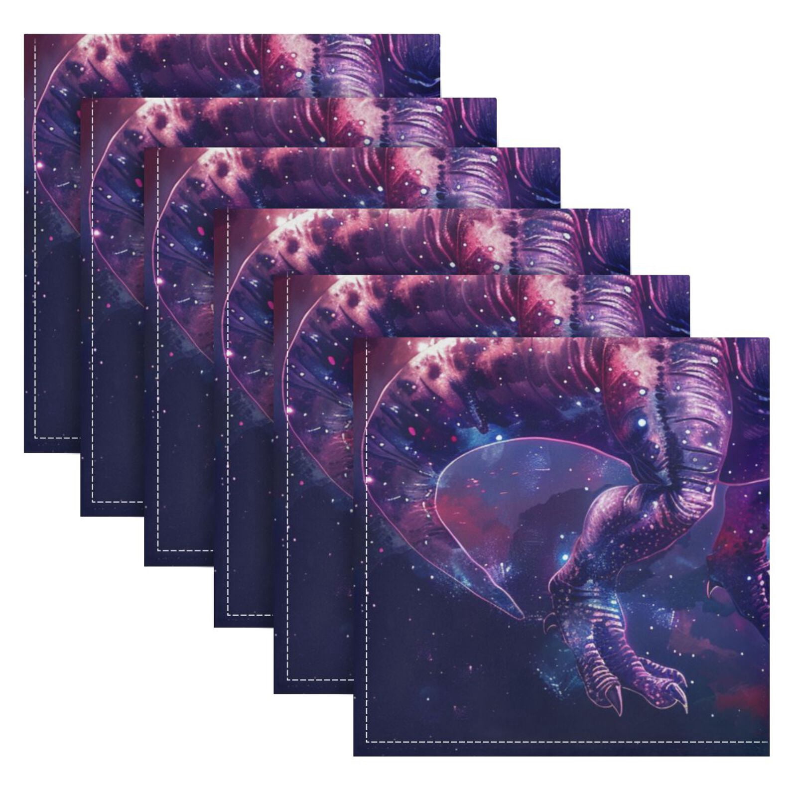 JSTEL Dinosaur T-rex Dino Nebula Cloth Napkins Set of 6, 20x20 Inch Washable and Reusable Napkin for Decoupage Dinner Party Everyday Use