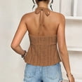 thumbnail image 4 of Women's Halter Hollow Out Tank Tops V Neck Tie Back Ruffled Hem Blouses Summer Casual Shirts, XS, 4 of 5