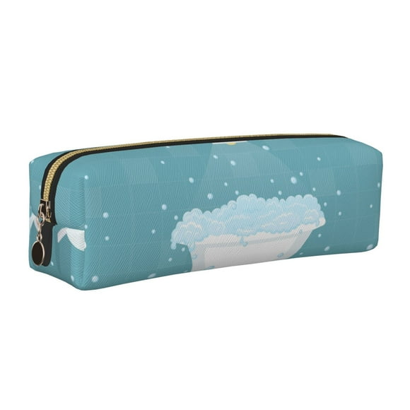 Disketp Bathtub with Soap Bubbles Estuche de Lápices de Cuero con Cierre, Estuche Compacto para Papelería, Bolígrafos y Accesorios Pequeños