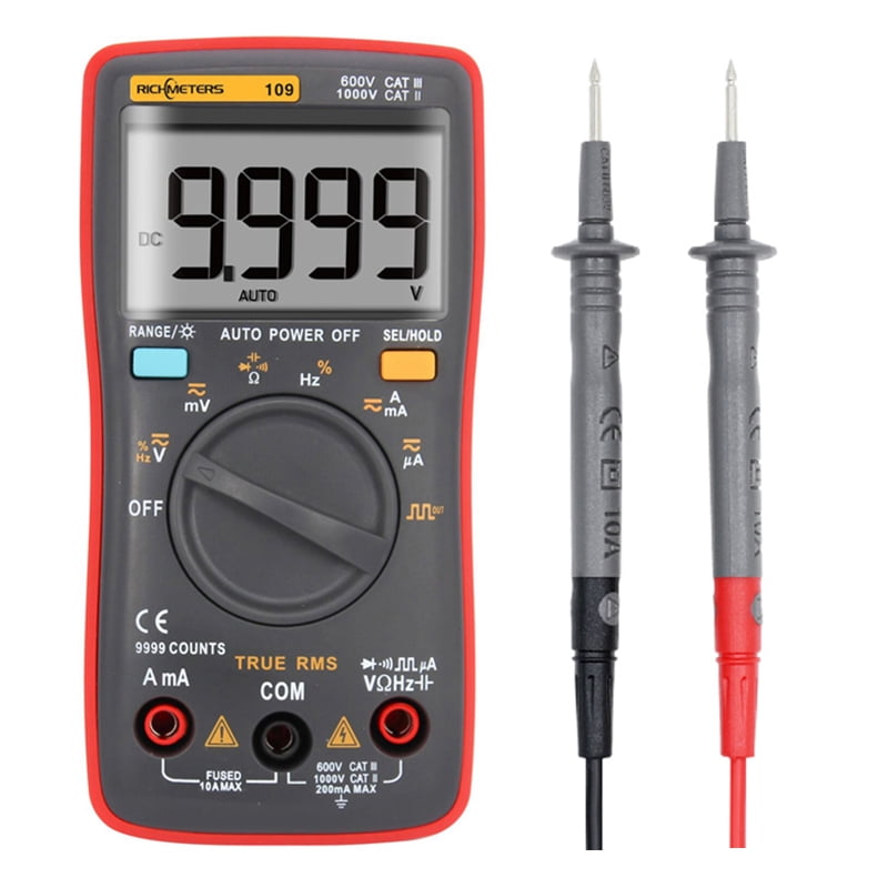 RM109 Palm-size True-RMS Digital Multimeter 9999 counts Square Wave Backlight AC DC Voltage  Ammeter Current Ohm Auto/Manual